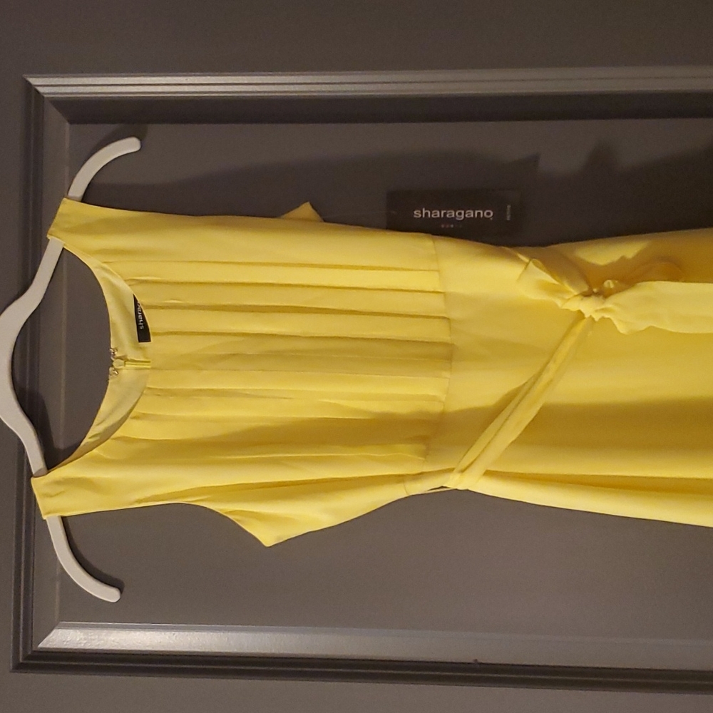 Never worn 2P maxi dress by sharagano, lined with flowing chiffon overlay